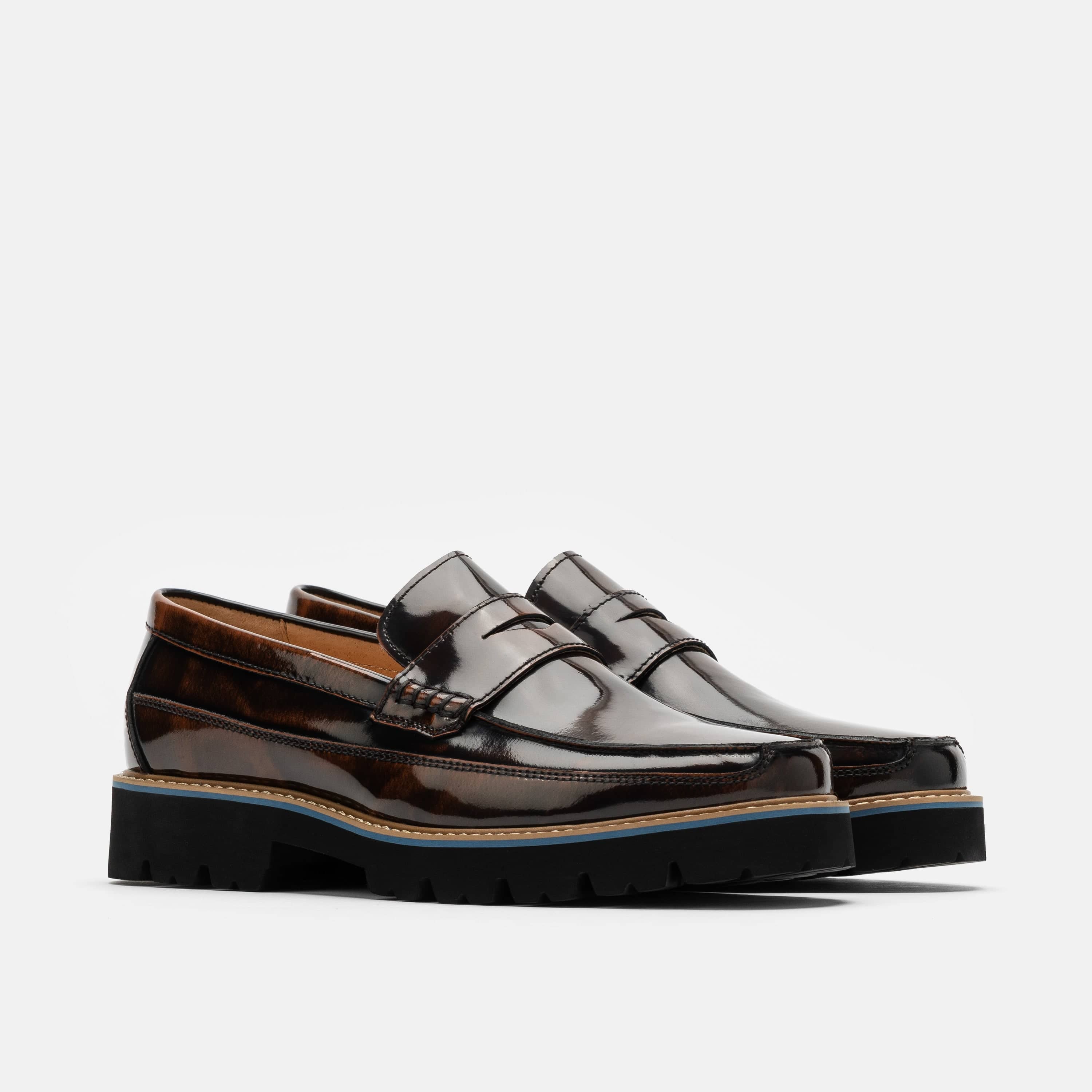 Adler Mahogany Patent Leather Lug Penny Loafers - Image 2
