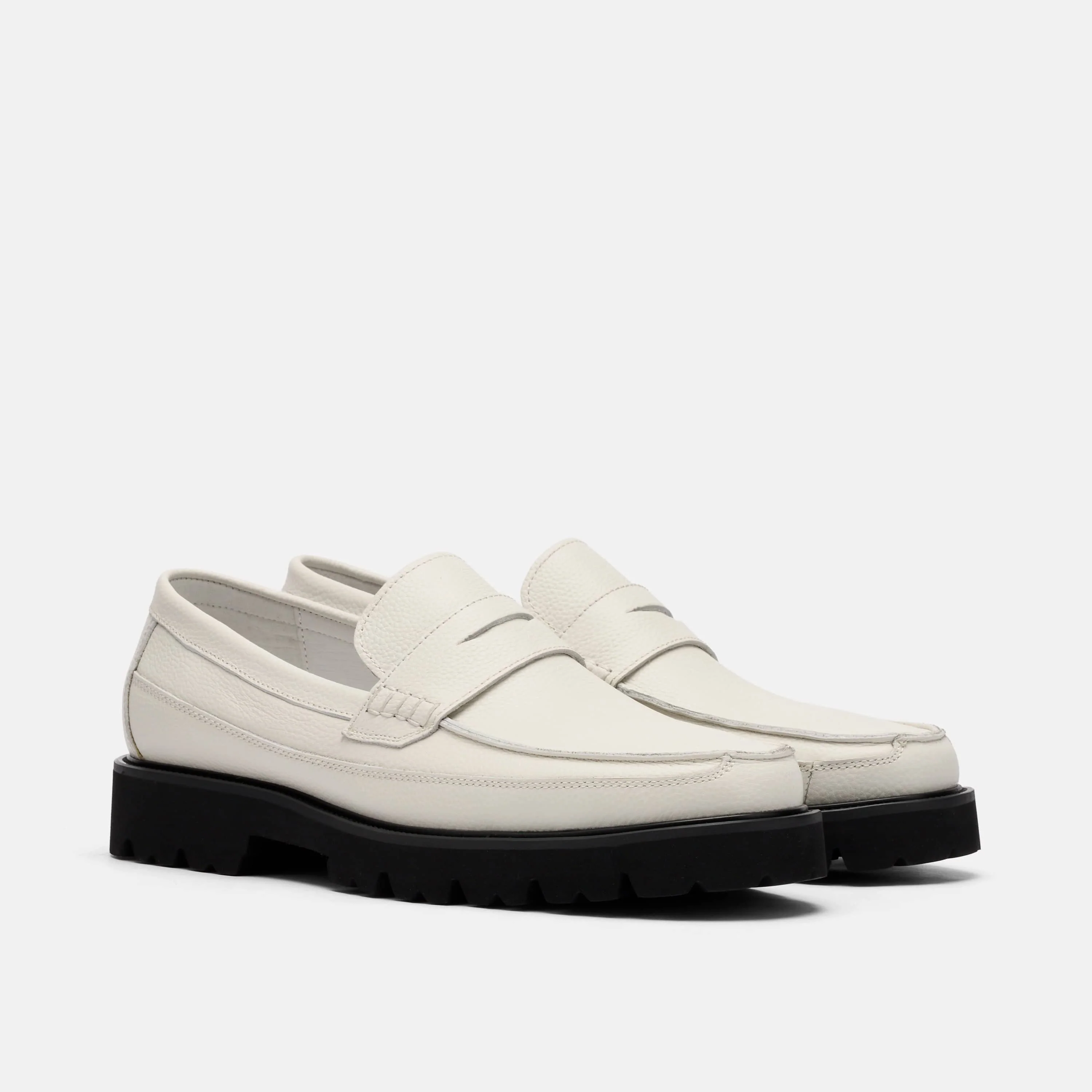 Adler White Pebble Leather Lug Penny Loafers - Image 2