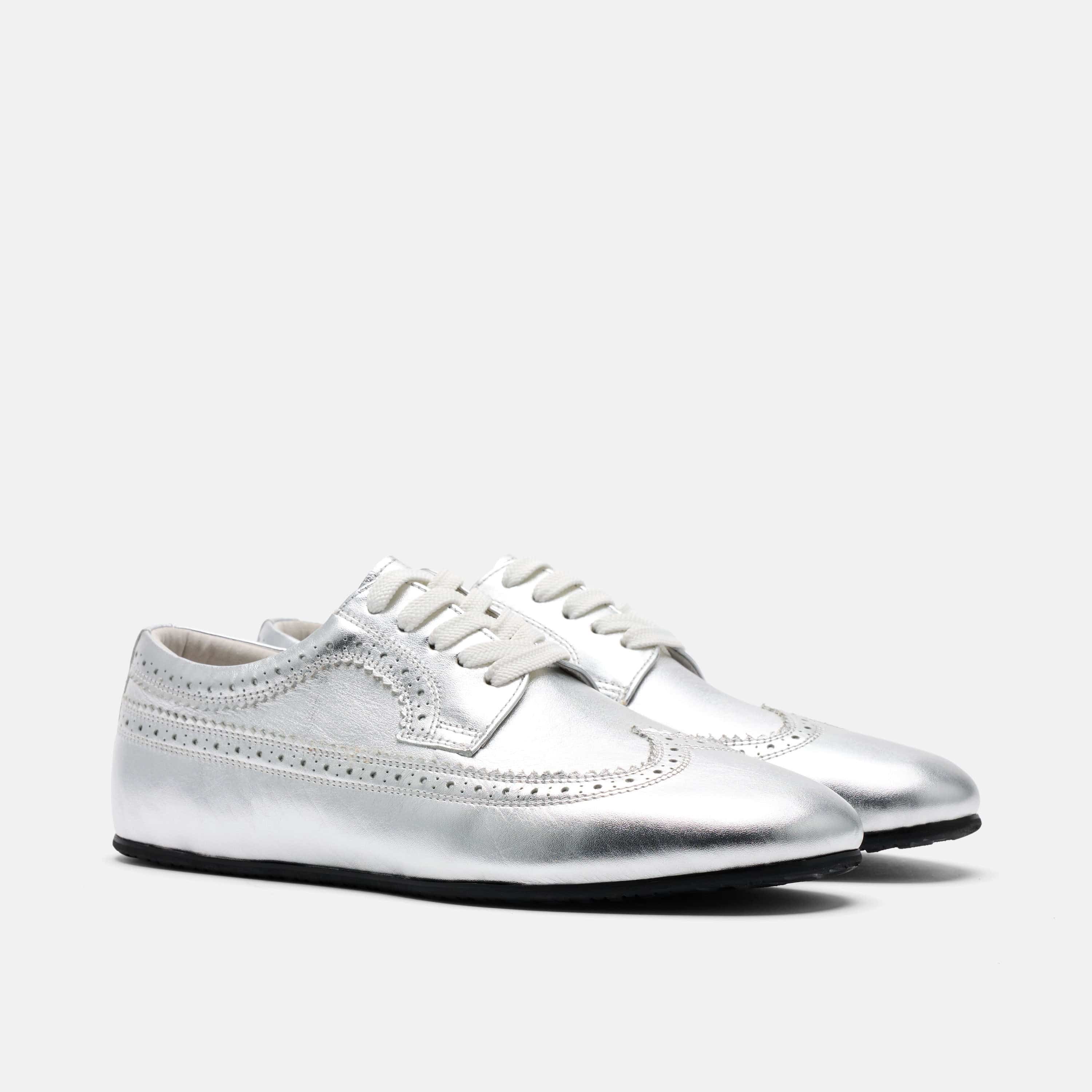 Alexander Silver Leather Ballerina Longwing Sneakers - Image 2