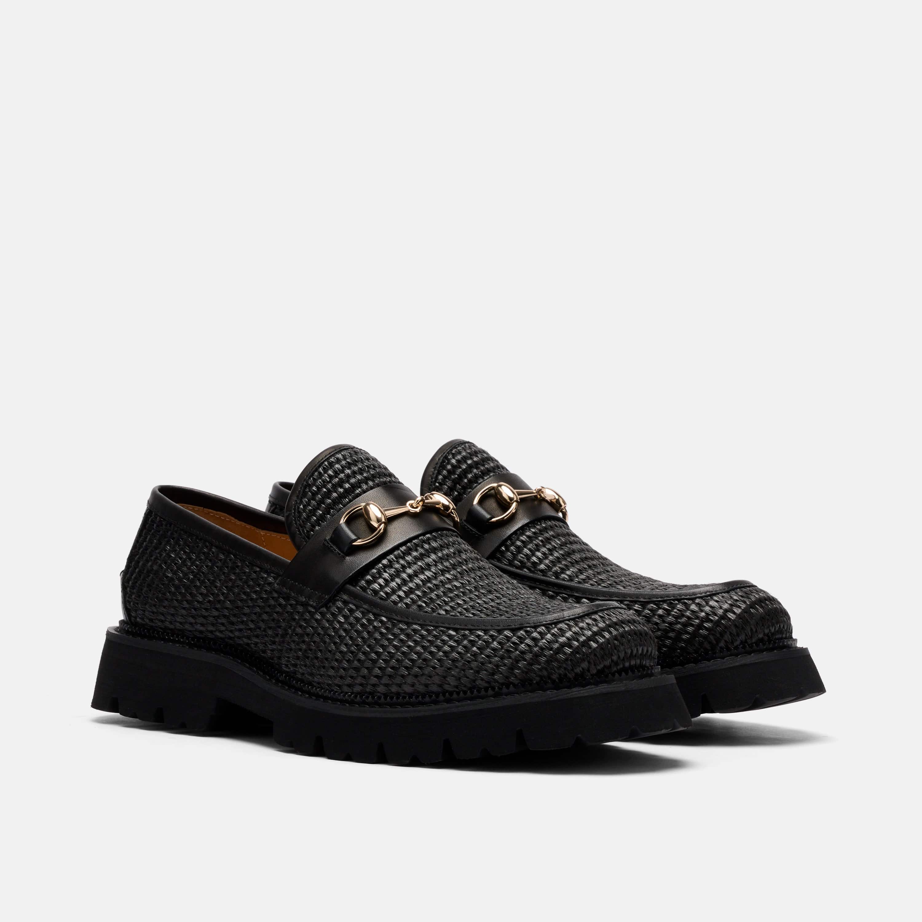 Blake Black Raffia Lug Bit Loafers - Image 2