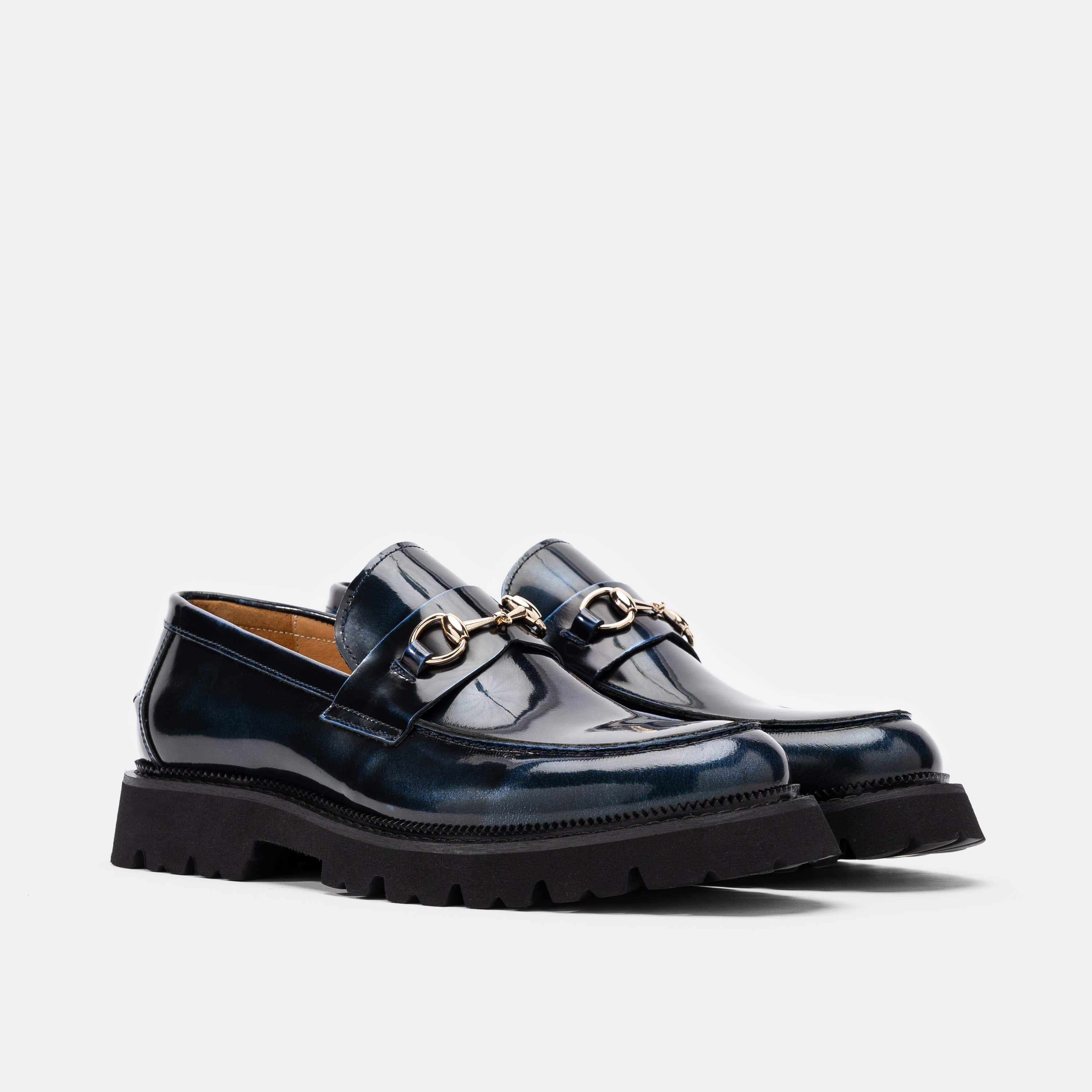 Blake Navy Patent Leather Lug Bit Loafers - Image 2