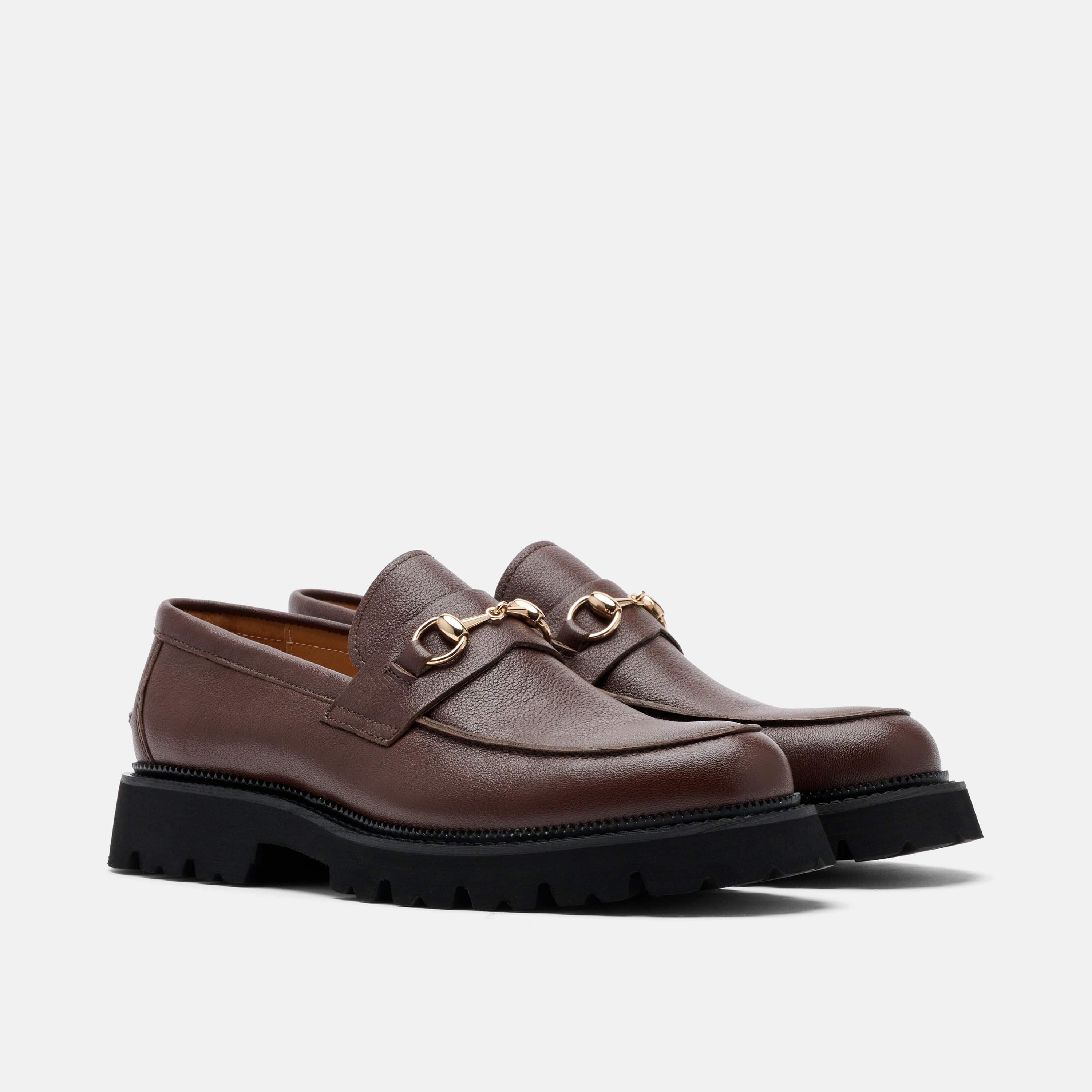 Blake Chocolate Pebble Leather Lug Bit Loafers - Image 2