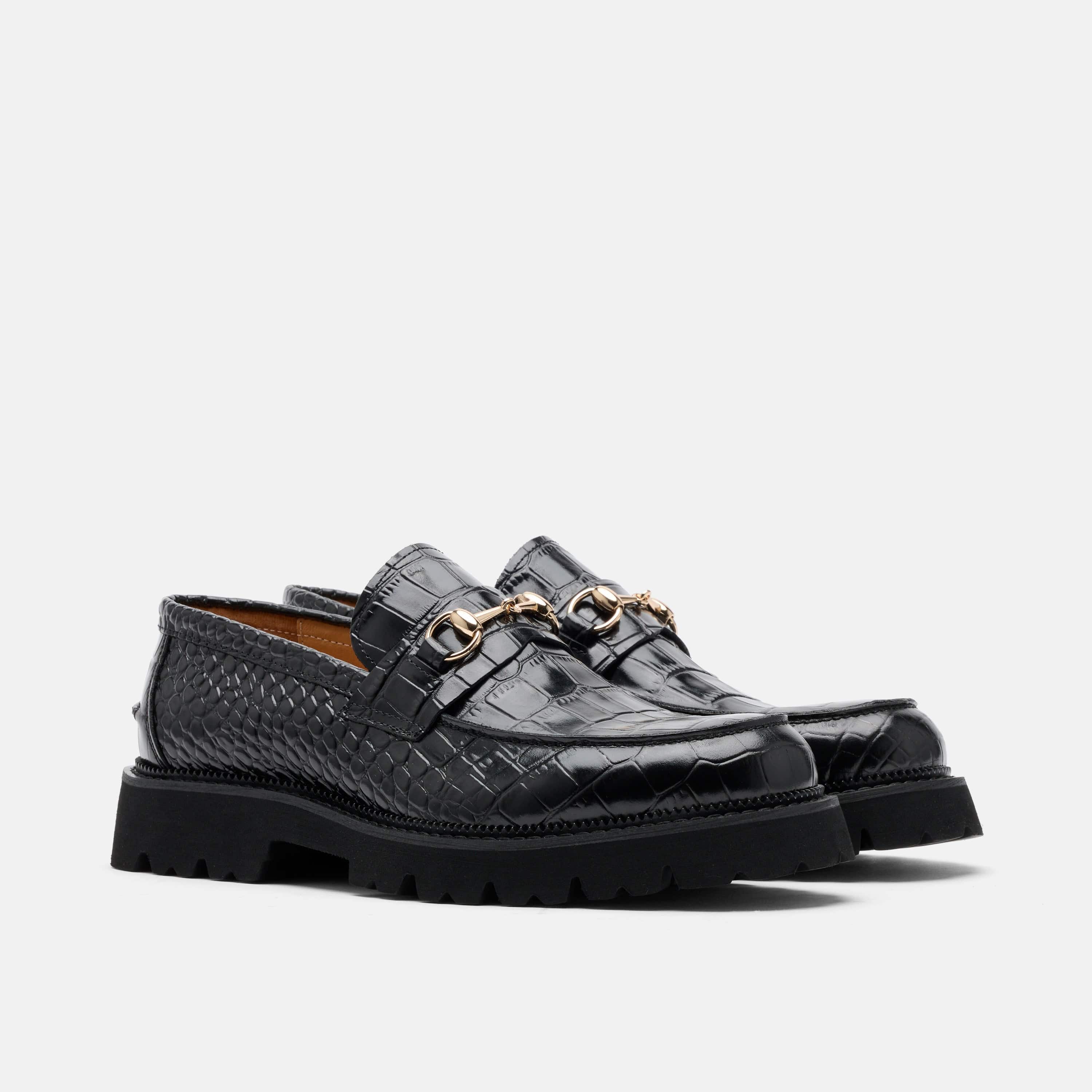 Blake Black Croc Leather Lug Bit Loafers - Image 2