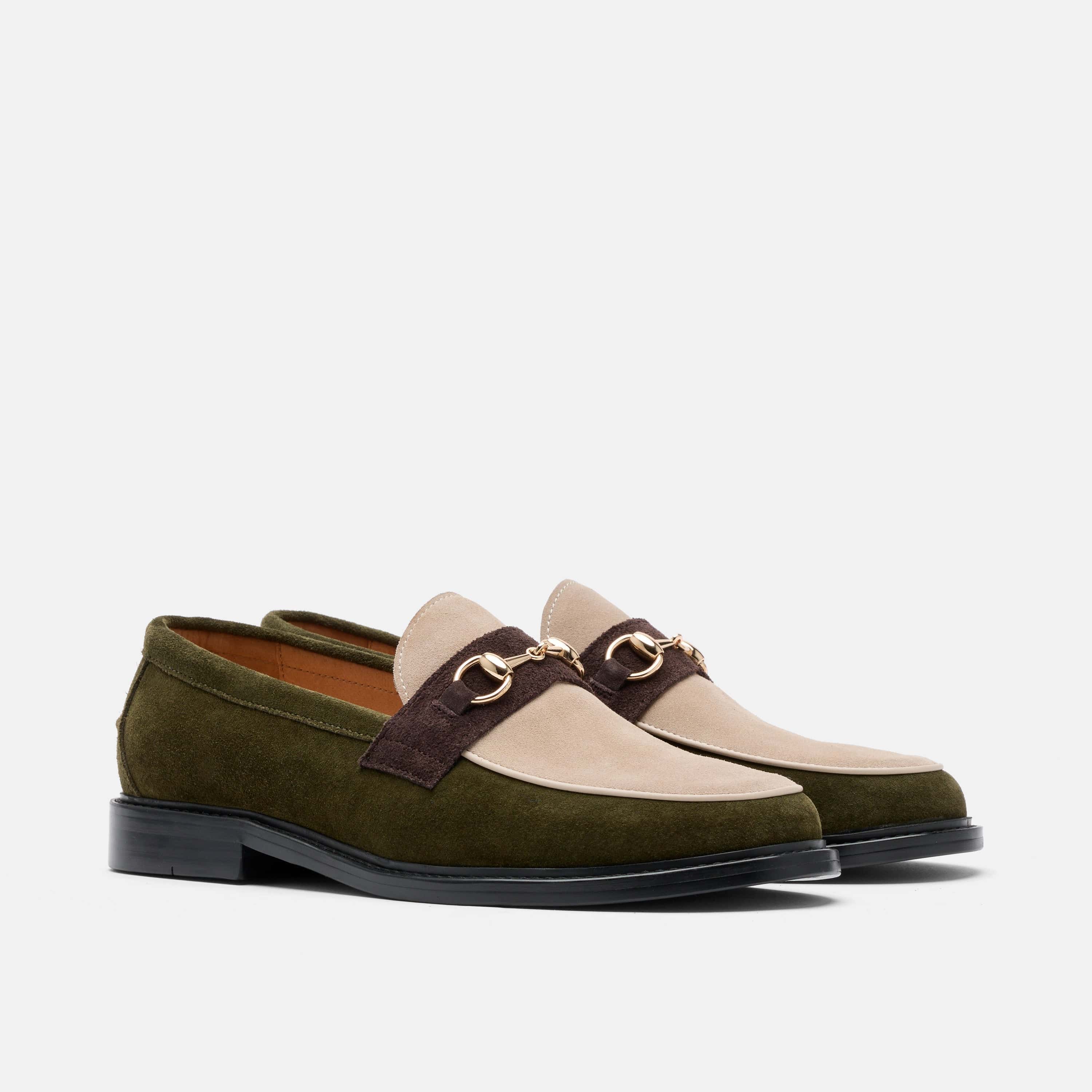 Boardwalk Hunter Green/Cream Suede Horse-Bit Loafers - Image 2
