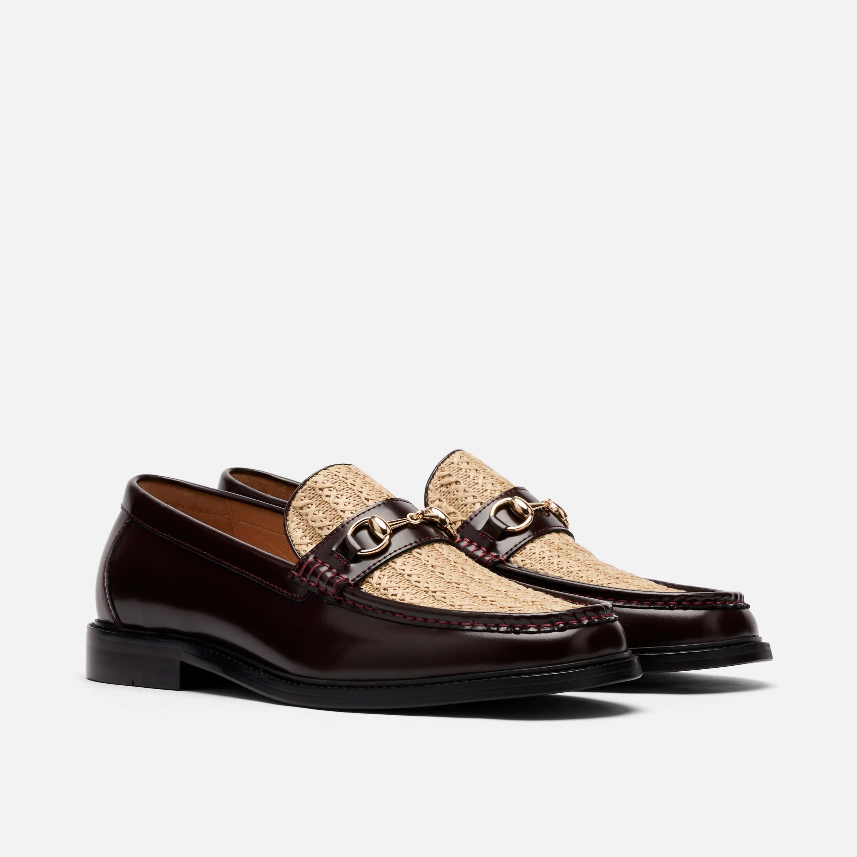 Boardwalk Burgundy/Raffia Leather Horse-Bit Loafers - Image 2