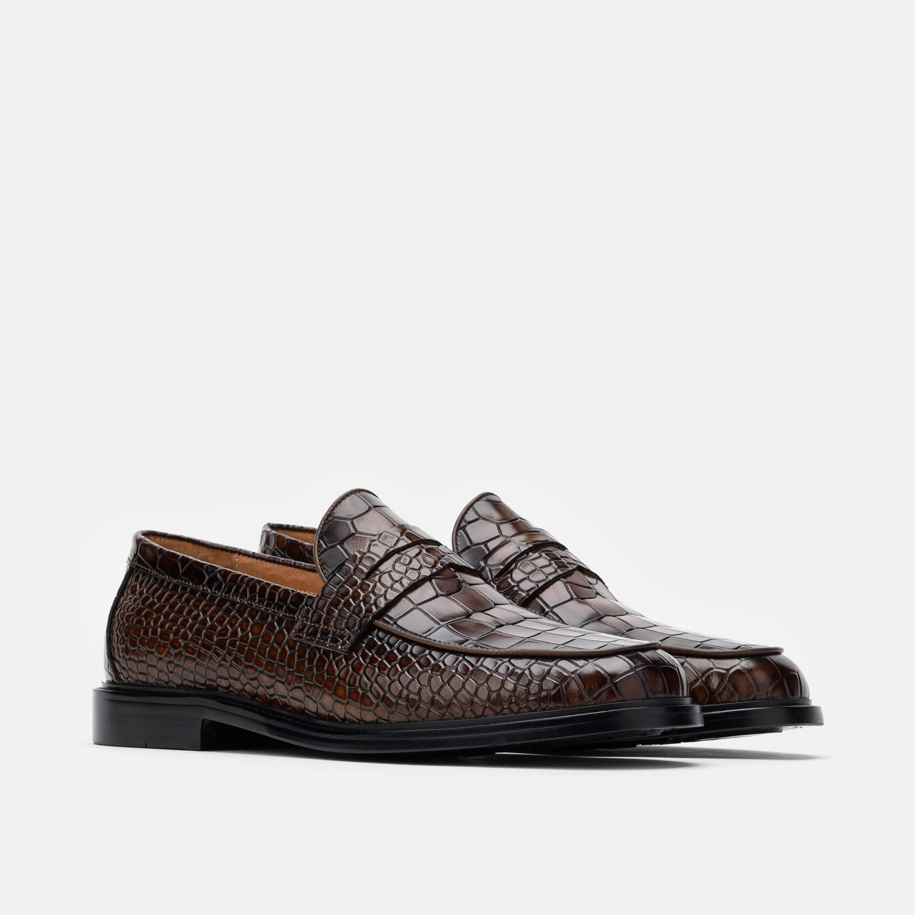 Calum Brown Crocskin Leather Penny Loafers - Image 2