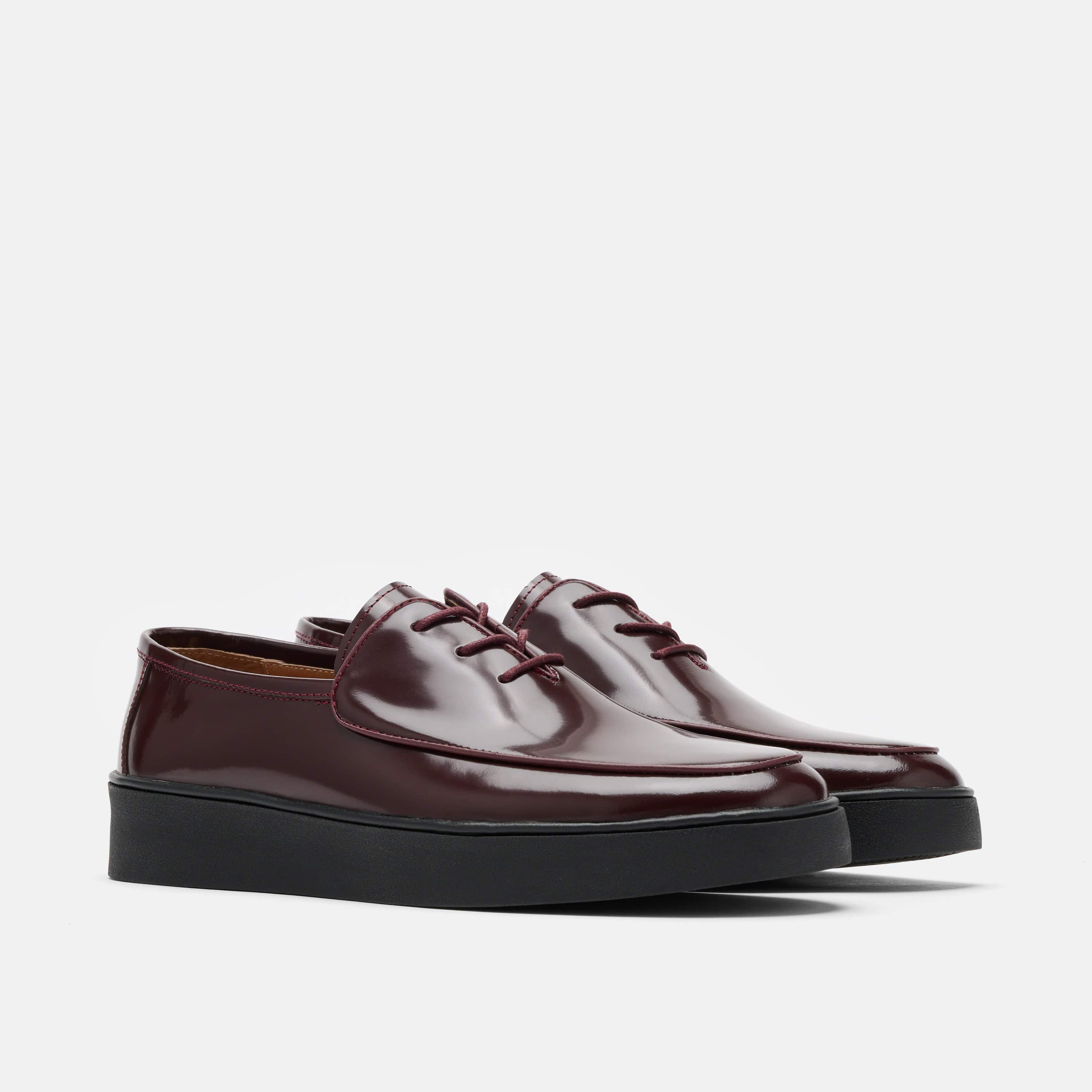 Cannes Burgundy Patent Leather Lace-Up Sneakers - Image 2