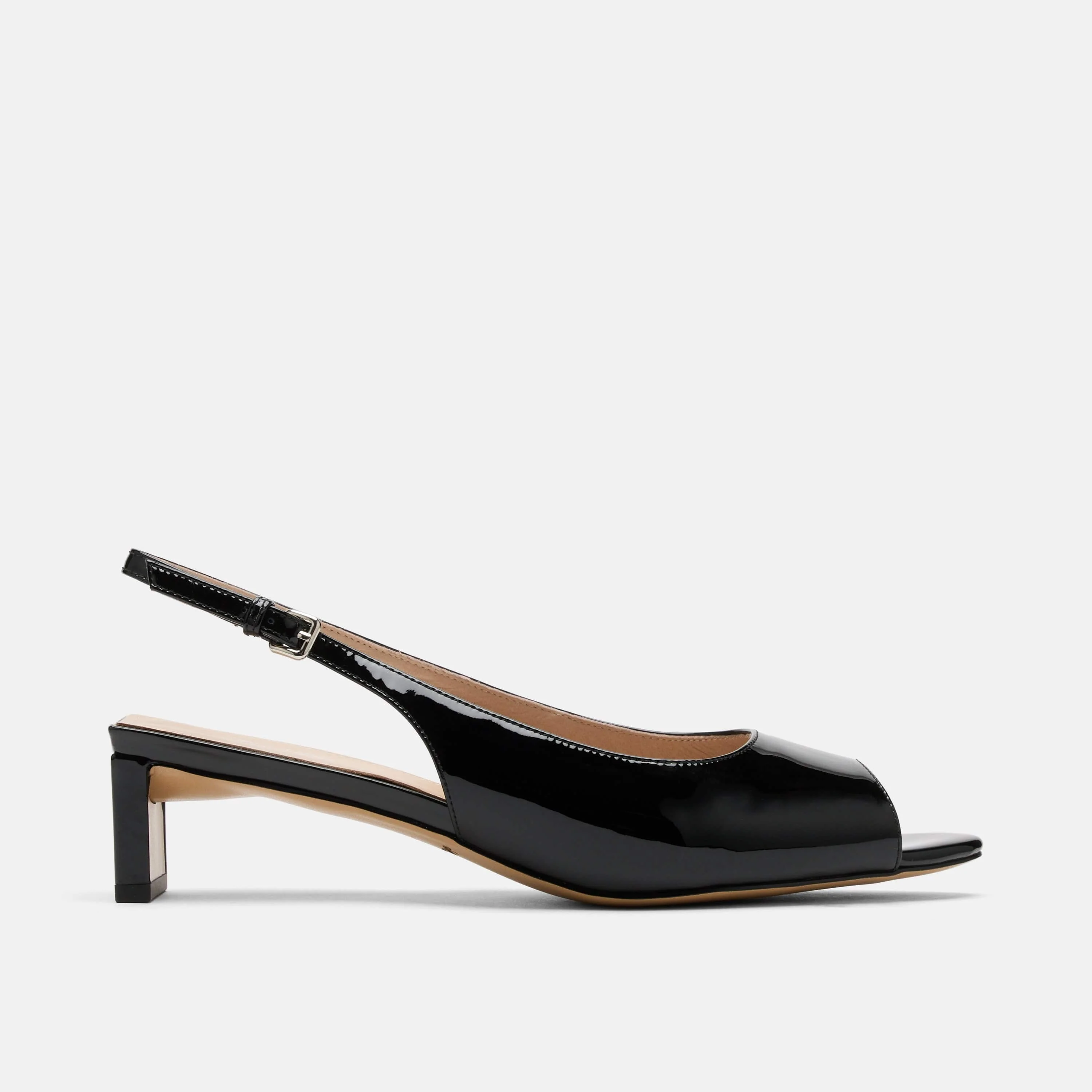 Carmen Black Patent Leather Slingback Peep Toe Heels