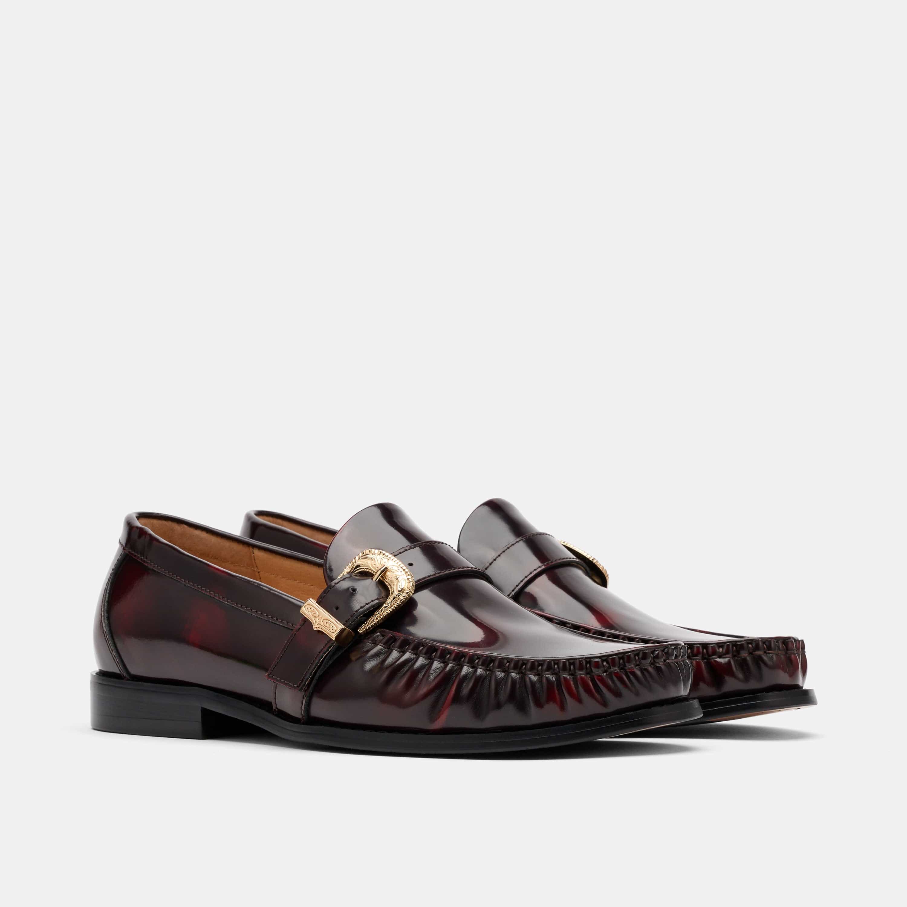 Cato Burgundy Patent Leather Buckle Loafers - Image 2