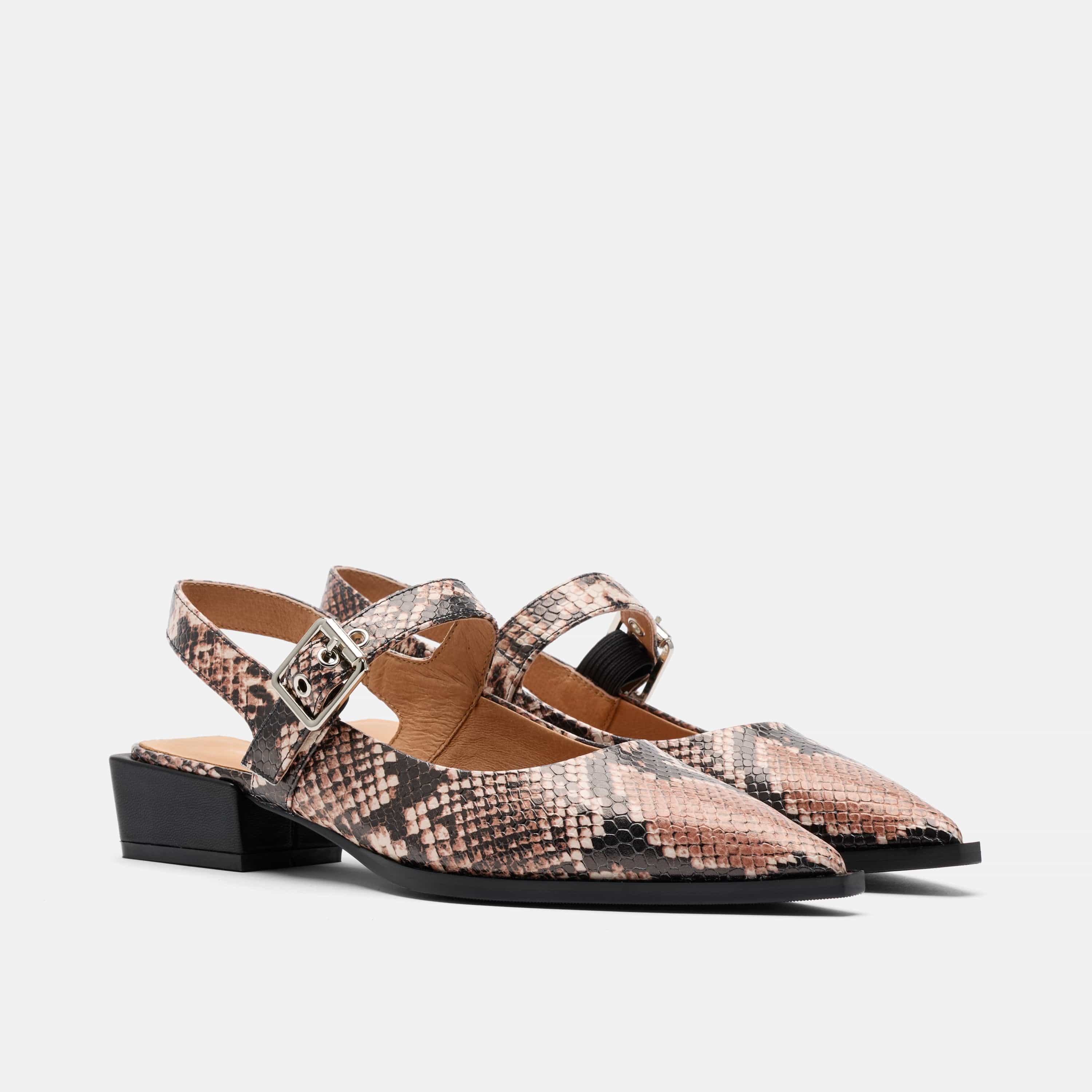 Chelsea Brown Snake Leather Slingback Block Heels - Image 2