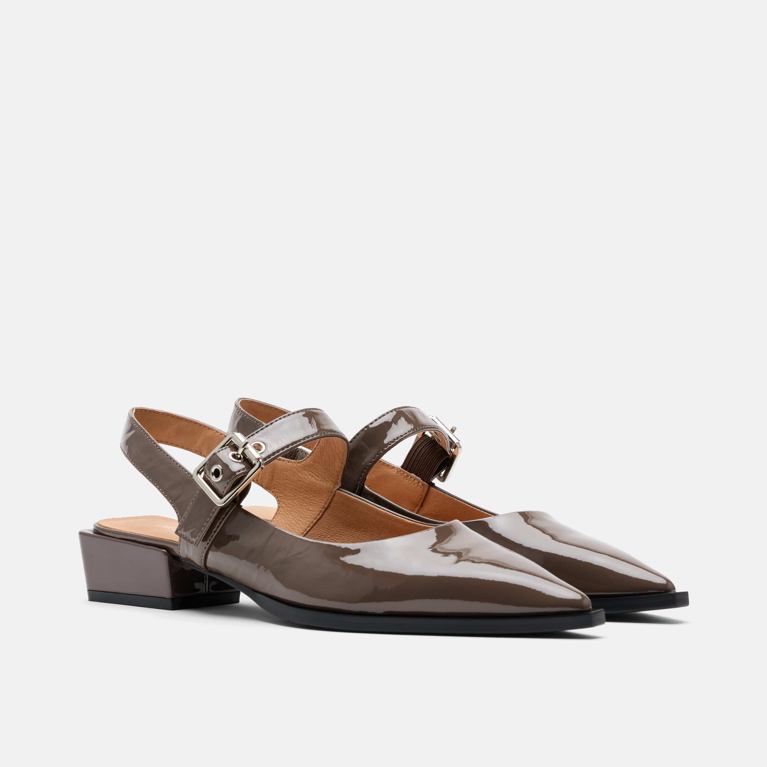 Chelsea Taupe Patent Leather Slingback Block Heels - Image 2
