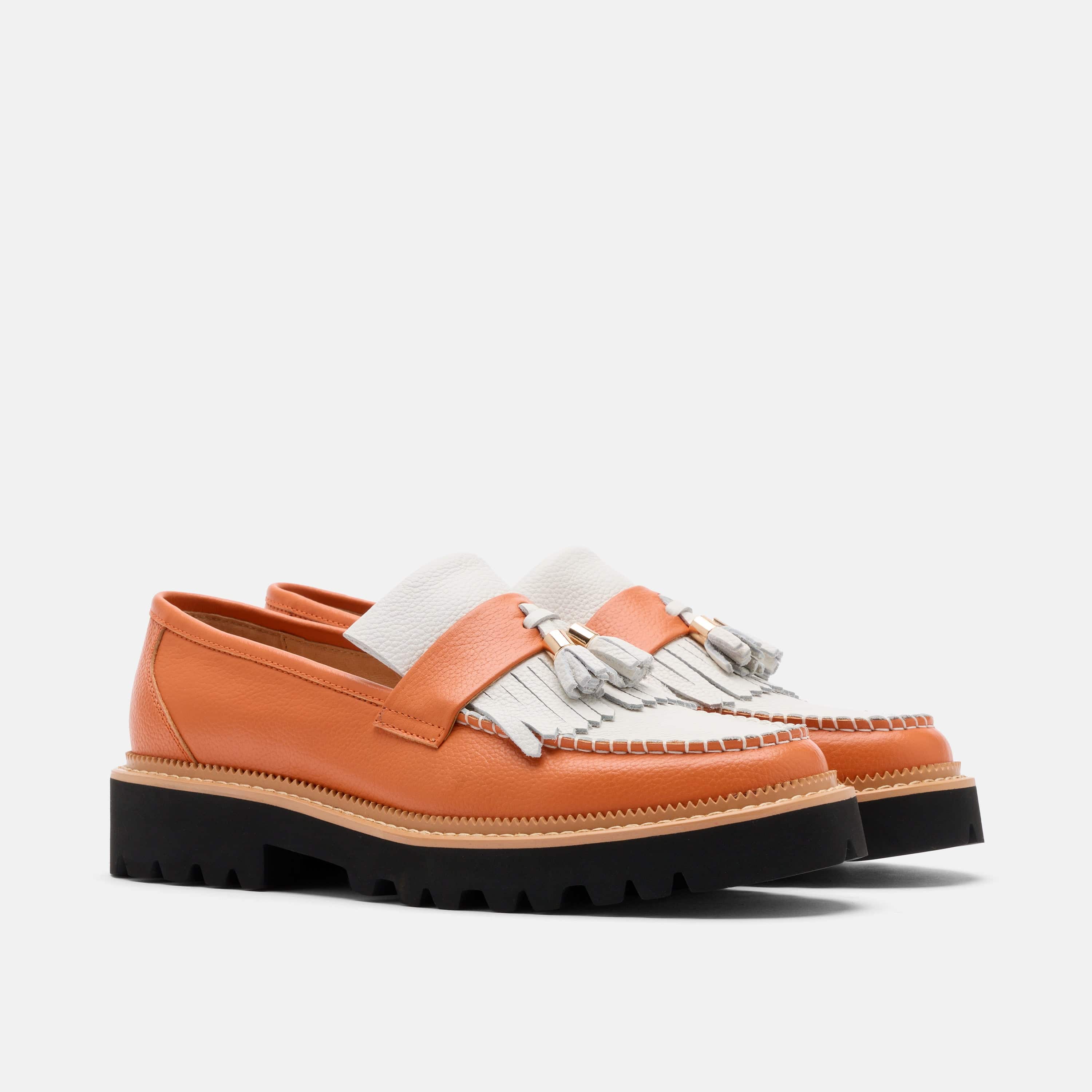 Journey Orange/White Leather Lug Tassel Loafer - Image 2