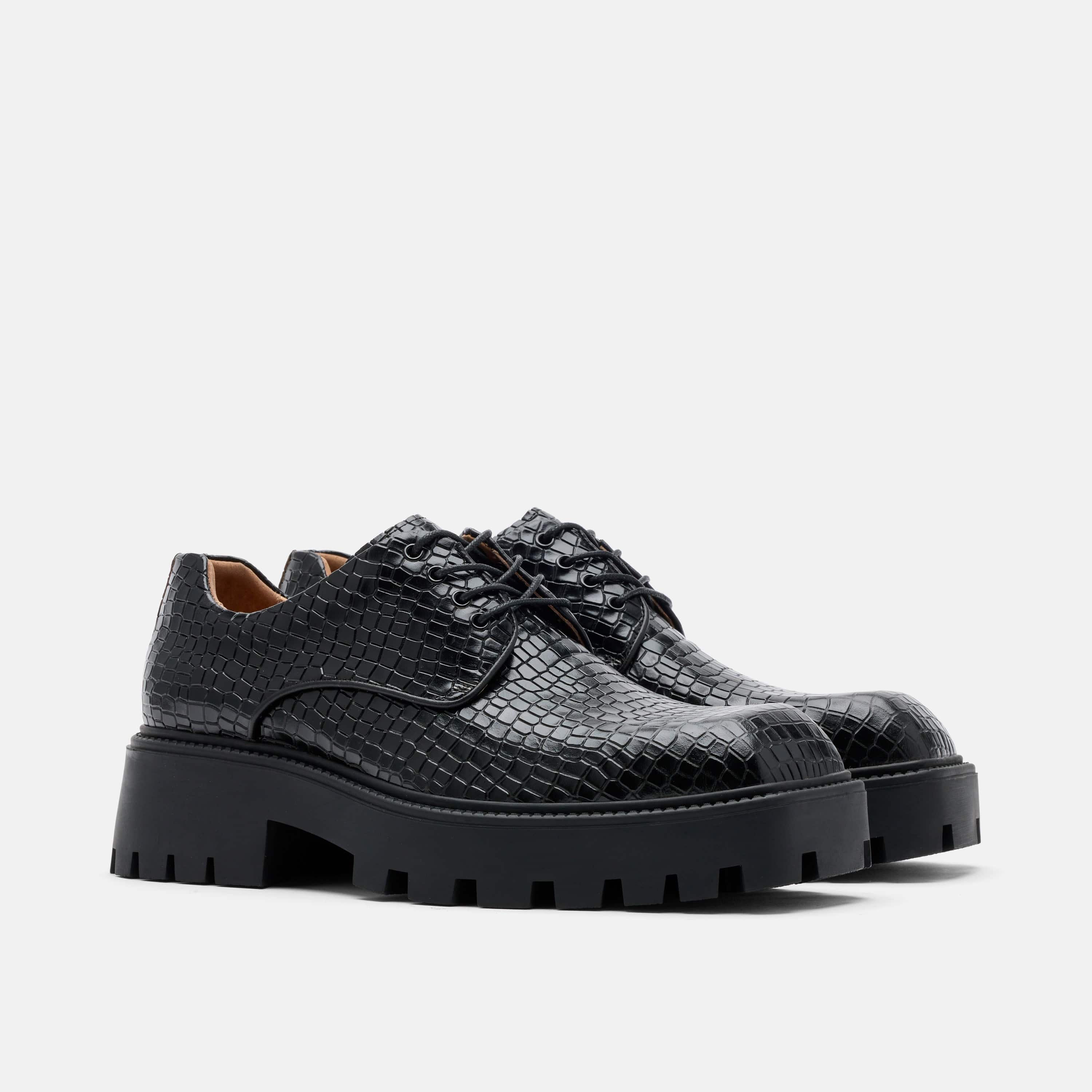 Kryos Black Croc Leather Lug Derbys - Image 2