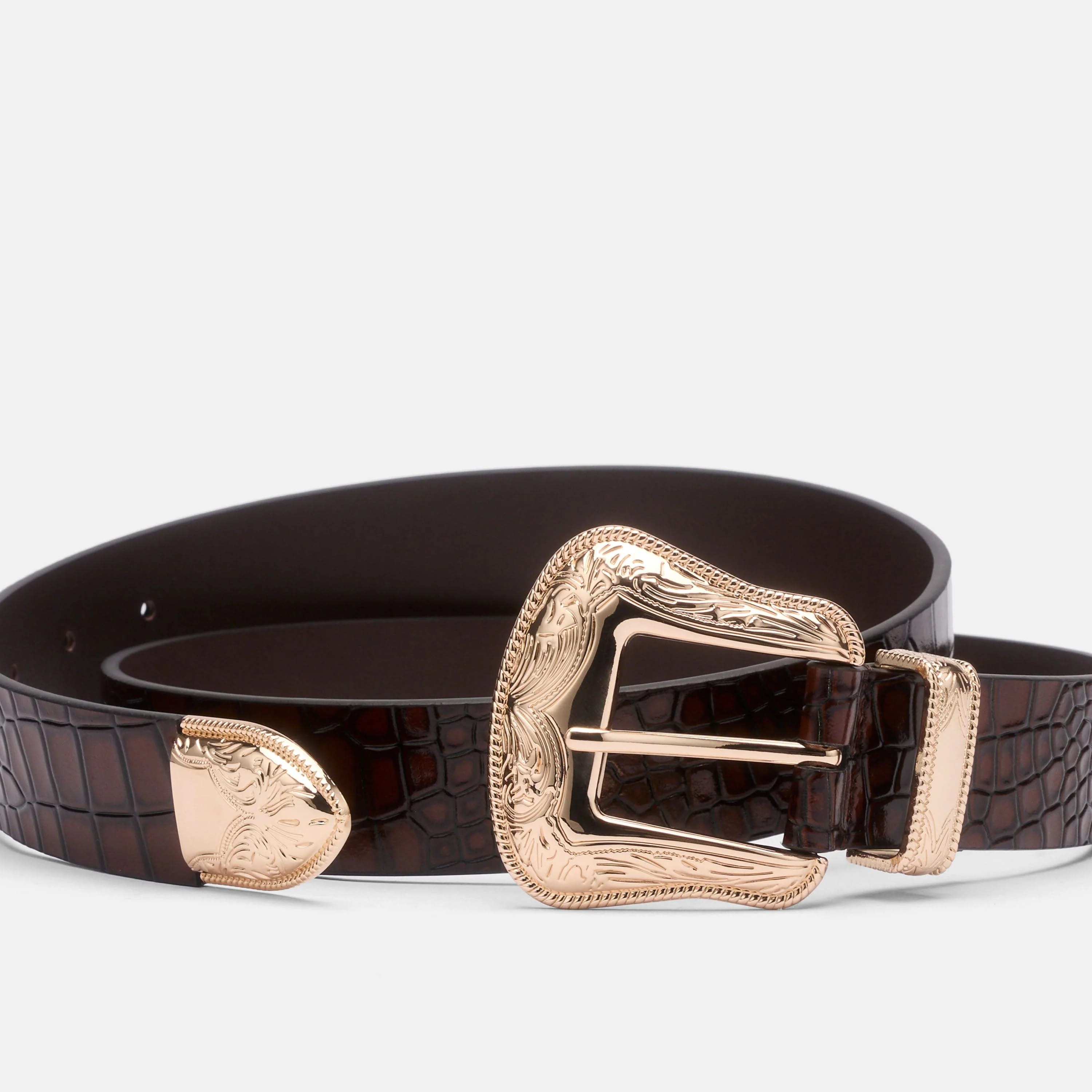 Marc Nolan Leather Belt - Brown Crocskin - Image 2