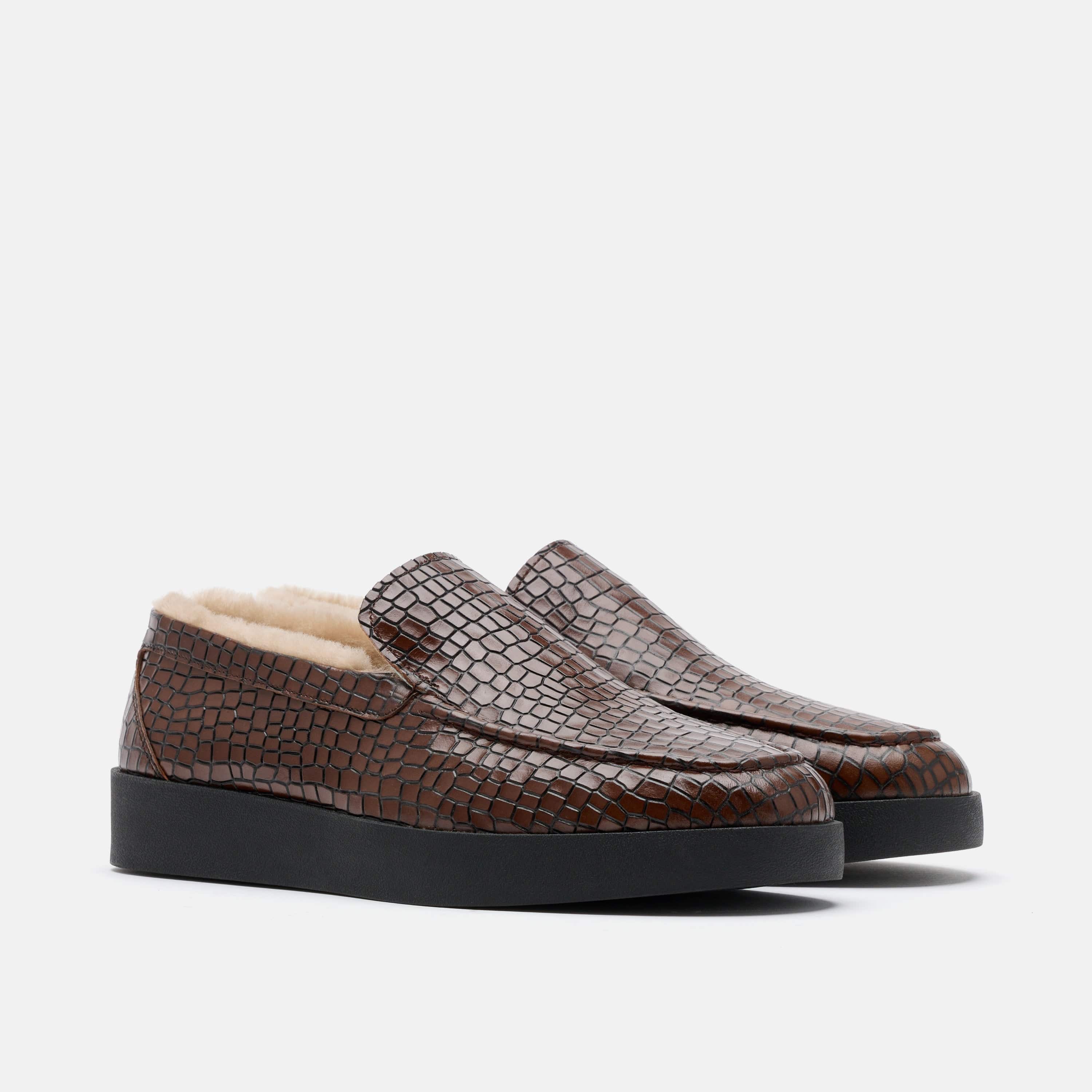 Remy Brown Croc Leather and Shearling Loafers - Image 2
