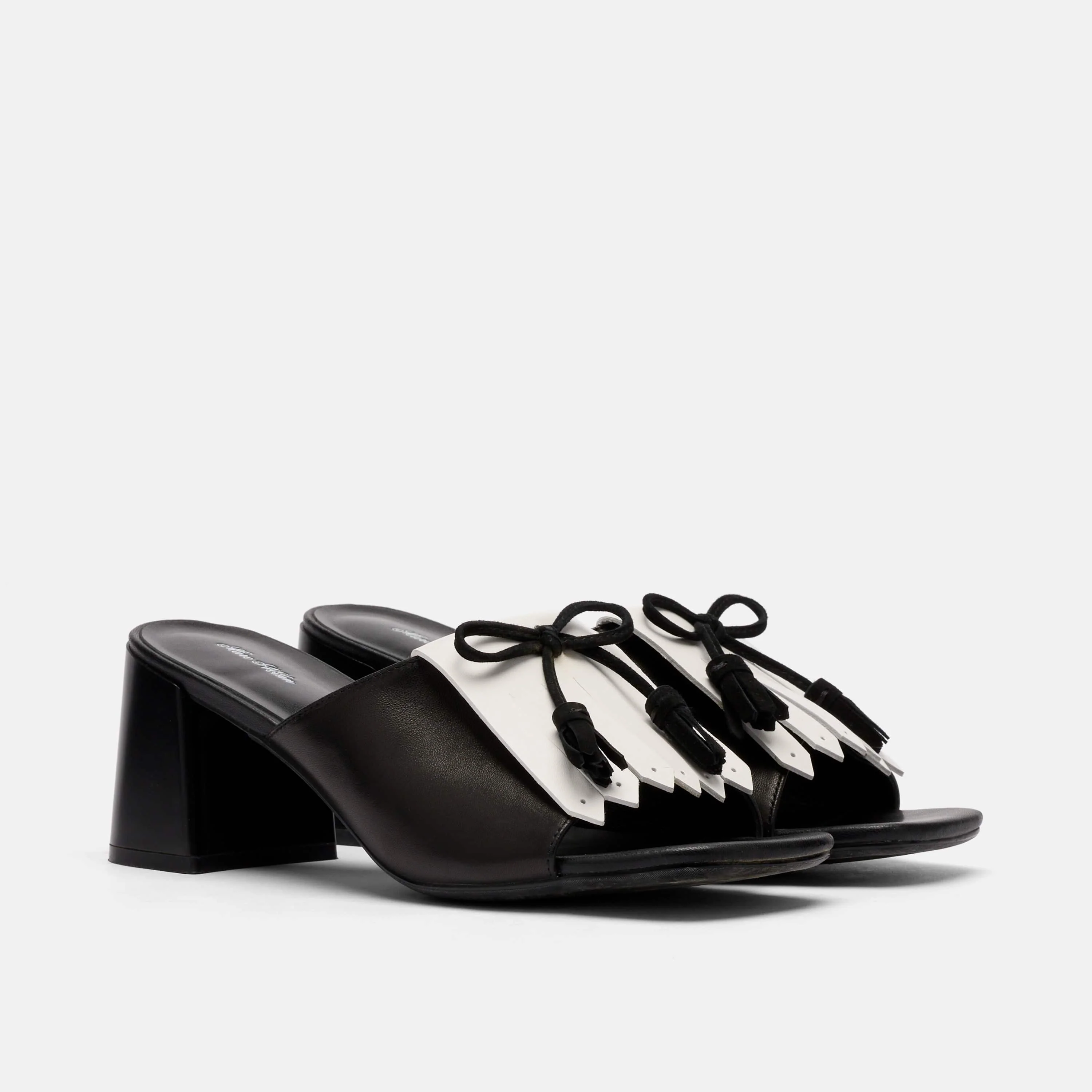 Sienna Black/White Leather Tassel Block Pumps - Image 2