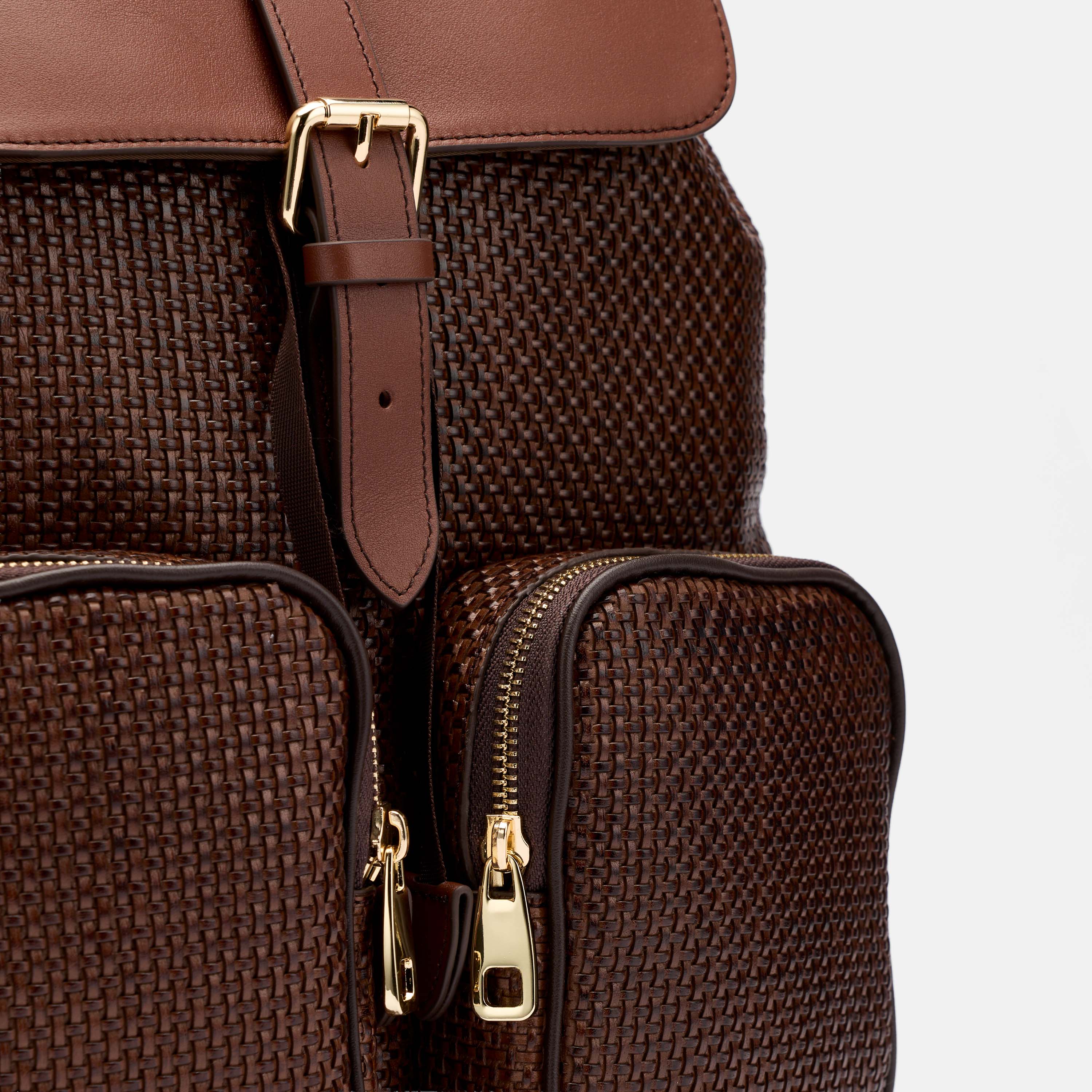 SOHO Woven Cognac Leather Backpack - Image 2