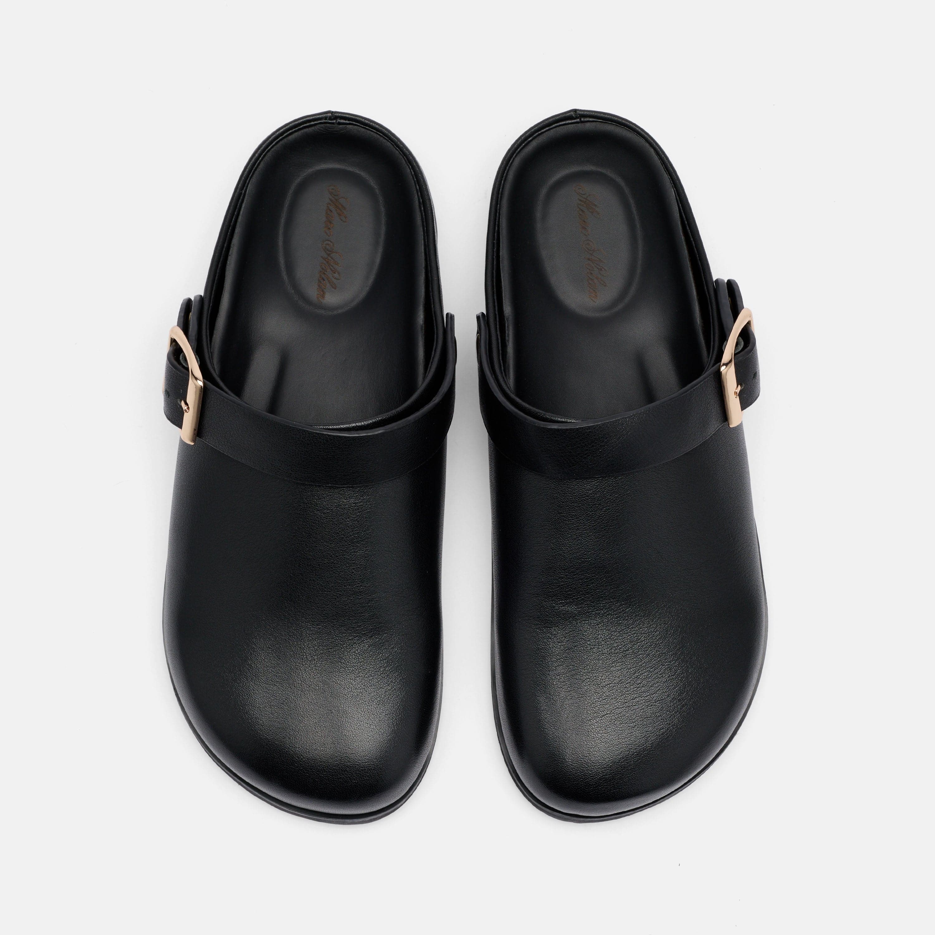 Solana Black Leather Backstrap Clogs - Image 6